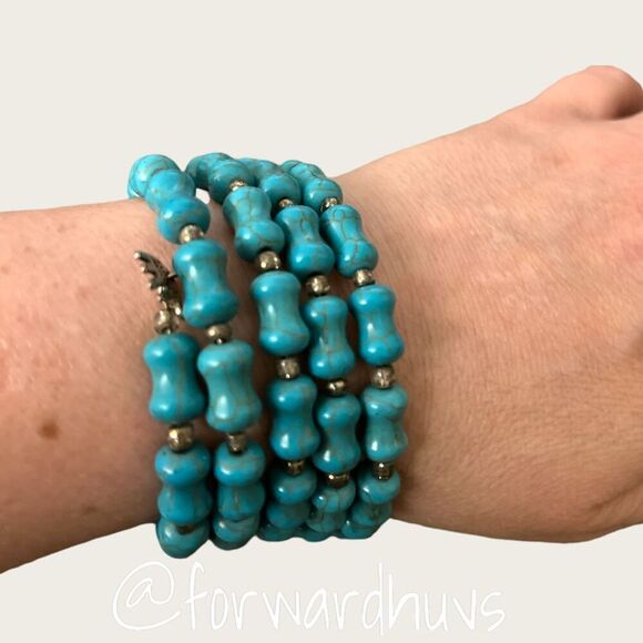 Bundle Sale 3 for $15 | Handcrafted Faux Turquoise Wire Wrap Bracelet - Picture 3 of 9